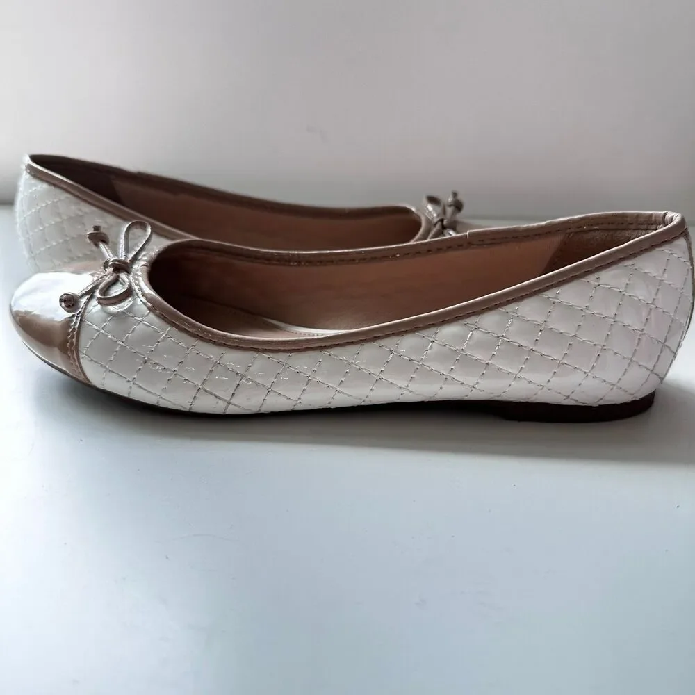 Arezzo Women's Bicolor Bow Ballet Flats Cream Beige Shoes Preppy Size 8